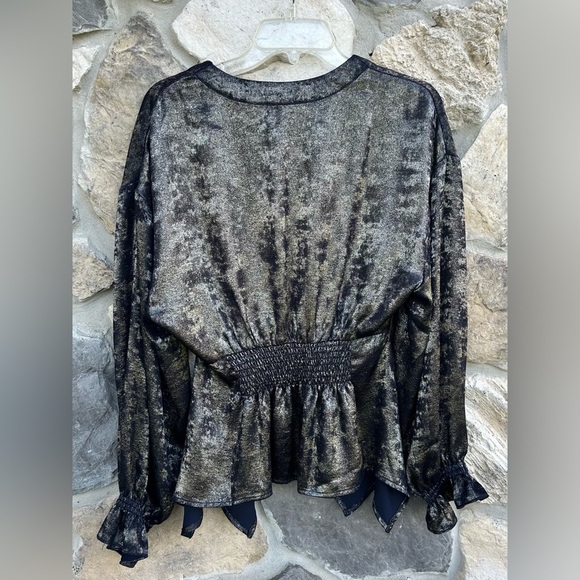 Current Air LA Blouse Size M Whimsigoth Dark Fairy Top Witchy Navy Metallic Blue - Picture 2 of 5